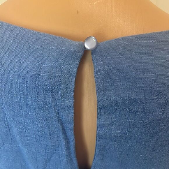 AUW Dress Sz Medium Blue Spaghetti Straps Sleeveless Crotchet Floral Summer Maxi - Picture 9 of 13